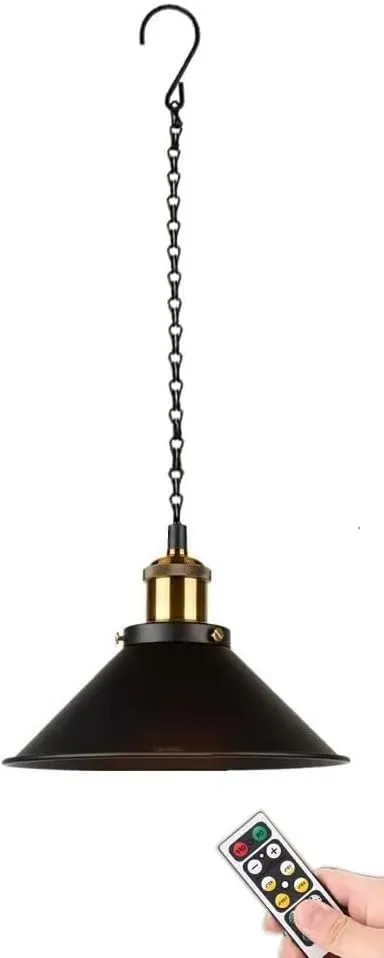 1 Pack Portable Hanging Light Fixture Battery Operated,Rechargeable Pendant Light with Remote,Wireless Hanging Lamp Battery Powered Chandelier Lantern Black for Indoor Outdoor Garden Porch Patio