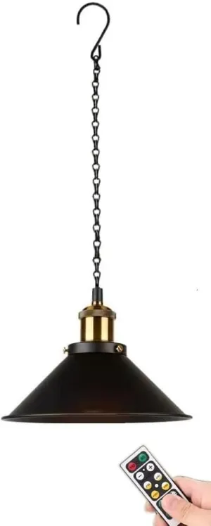 1 Pack Portable Hanging Light Fixture Battery Operated,Rechargeable Pendant Light with Remote,Wireless Hanging Lamp Battery Powered Chandelier Lantern Black for Indoor Outdoor Garden Porch Patio