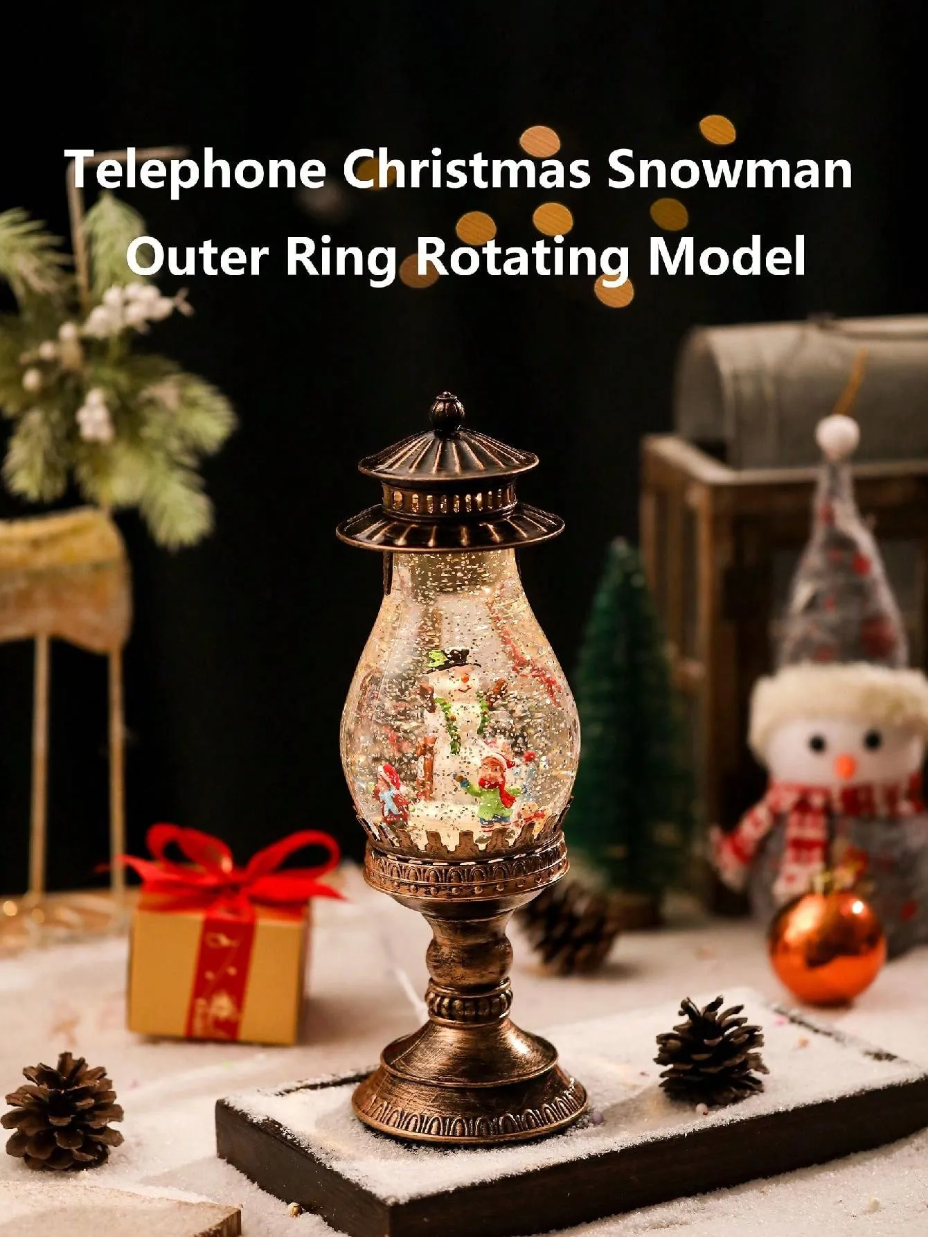 1 Pc Snow Globe Christmas Lantern Musical Snow Globes Christmas Water Lantern Swirling Glitter Lantern With Snowman Family USB 3 AA Battery Operated Snowglobe 6H Timer Home Party Christmas Decoration Gifts