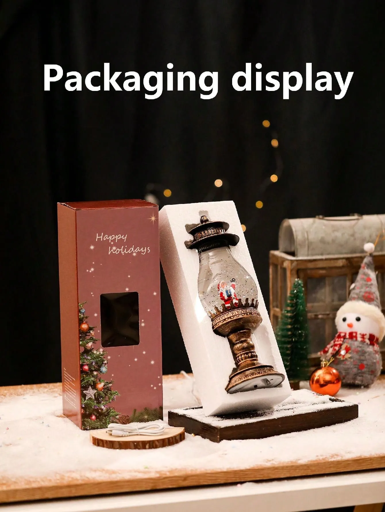 1 Pc Snow Globe Christmas Lantern Musical Snow Globes Christmas Water Lantern Swirling Glitter Lantern With Snowman Family USB 3 AA Battery Operated Snowglobe 6H Timer Home Party Christmas Decoration Gifts