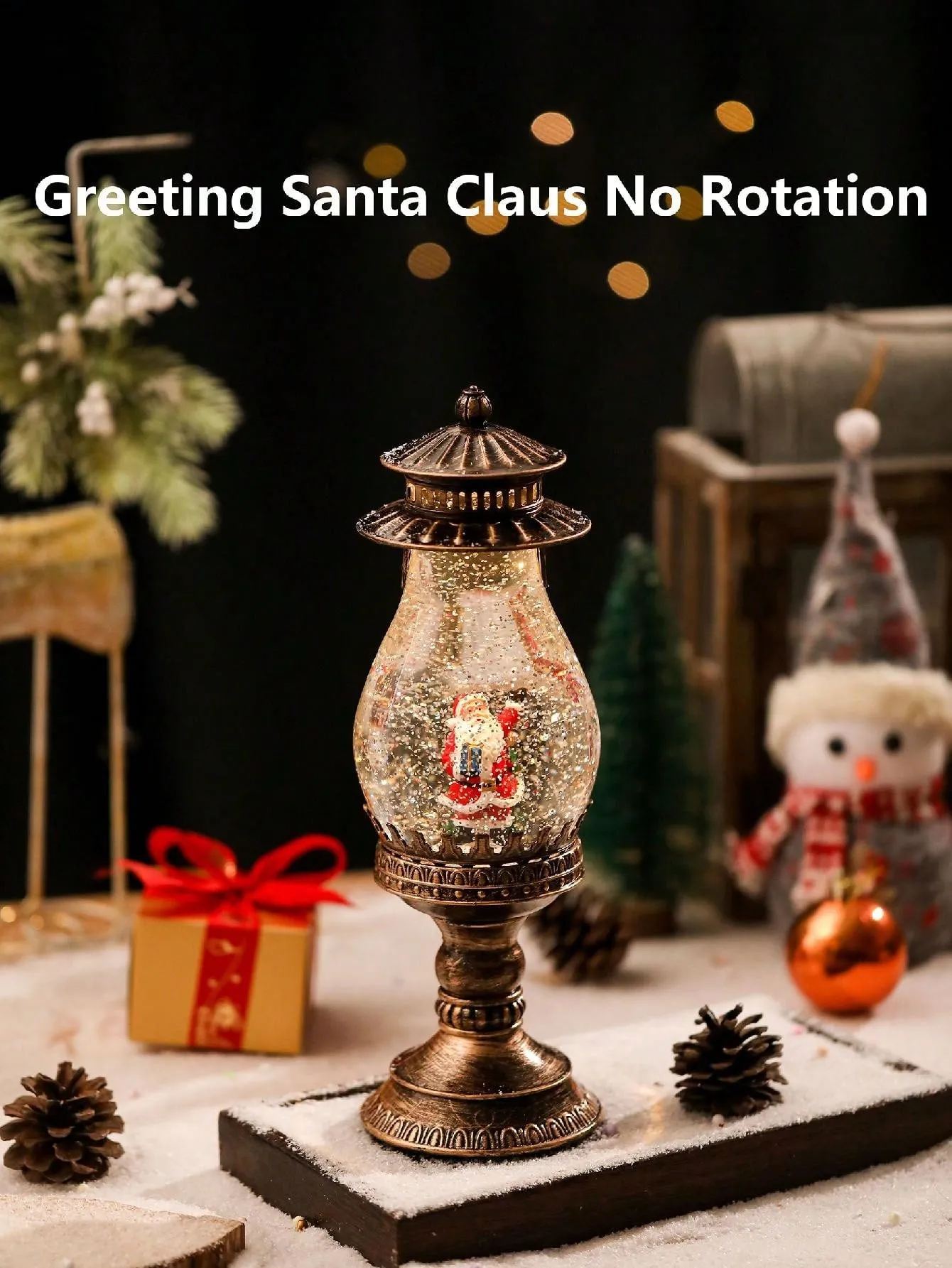 1 Pc Snow Globe Christmas Lantern Musical Snow Globes Christmas Water Lantern Swirling Glitter Lantern With Snowman Family USB 3 AA Battery Operated Snowglobe 6H Timer Home Party Christmas Decoration Gifts