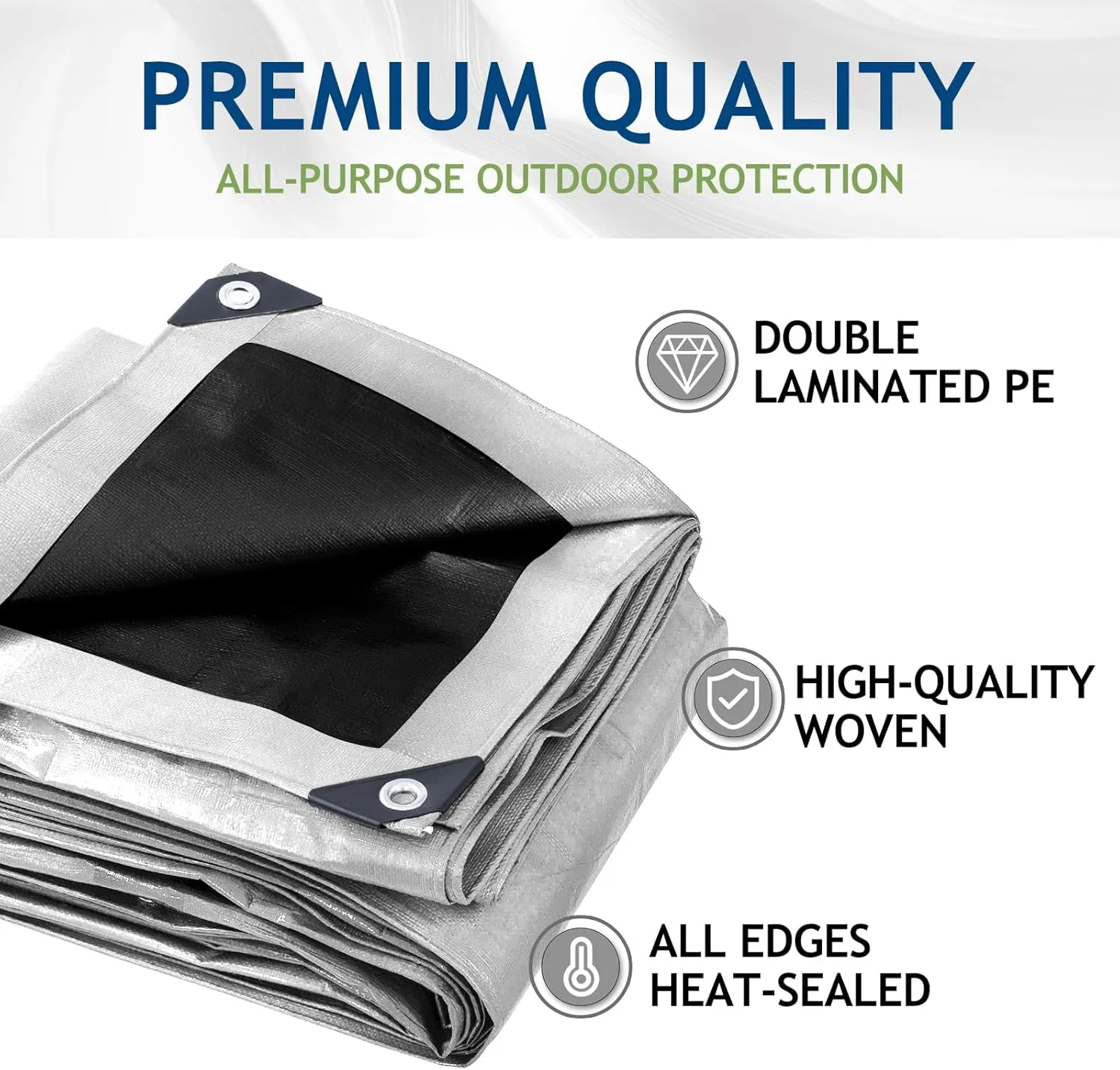 10 Mil Heavy Duty Waterproof Tarps, 20x30 Ft Finished Size Tarps, Premium Tarp with Metal Grommets & Reinforced Edge, Multipurpose Thick Poly Tar for Car, Boat, Roof, Camping - Silver