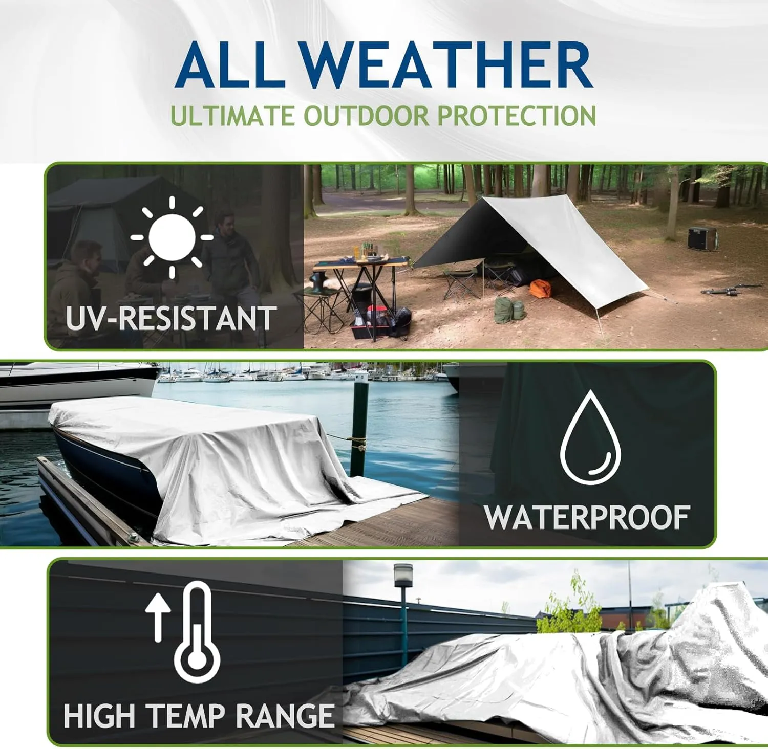 10 Mil Heavy Duty Waterproof Tarps, 20x30 Ft Finished Size Tarps, Premium Tarp with Metal Grommets & Reinforced Edge, Multipurpose Thick Poly Tar for Car, Boat, Roof, Camping - Silver