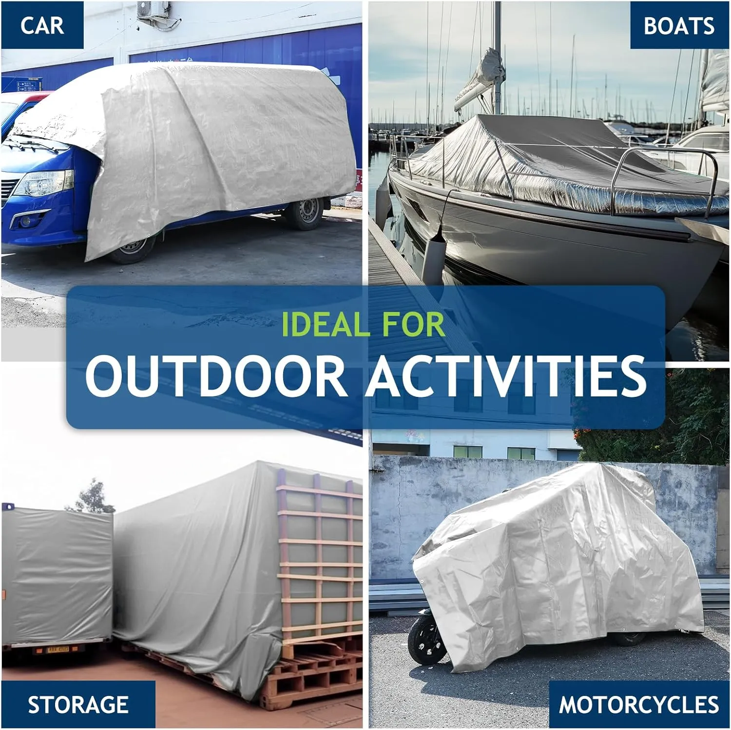 10 Mil Heavy Duty Waterproof Tarps, 20x30 Ft Finished Size Tarps, Premium Tarp with Metal Grommets & Reinforced Edge, Multipurpose Thick Poly Tar for Car, Boat, Roof, Camping - Silver