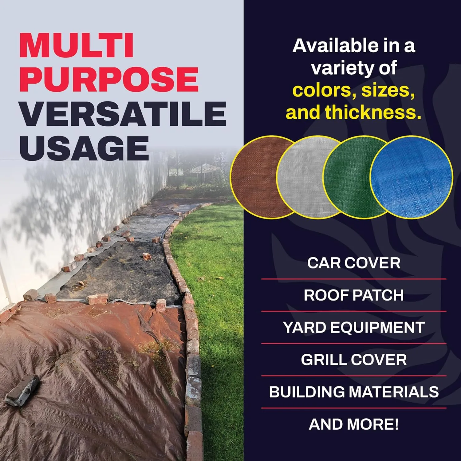 10' x 20' Brown Heavy Duty Tarp with Grommets Reinforced - 16 Mil Thick - Double Sided Plastic Tarps Waterproof - Large Tarpaulin Cover for Outdoor Camping Over/Under Tent Tarp RV Roof Rain - Zebro