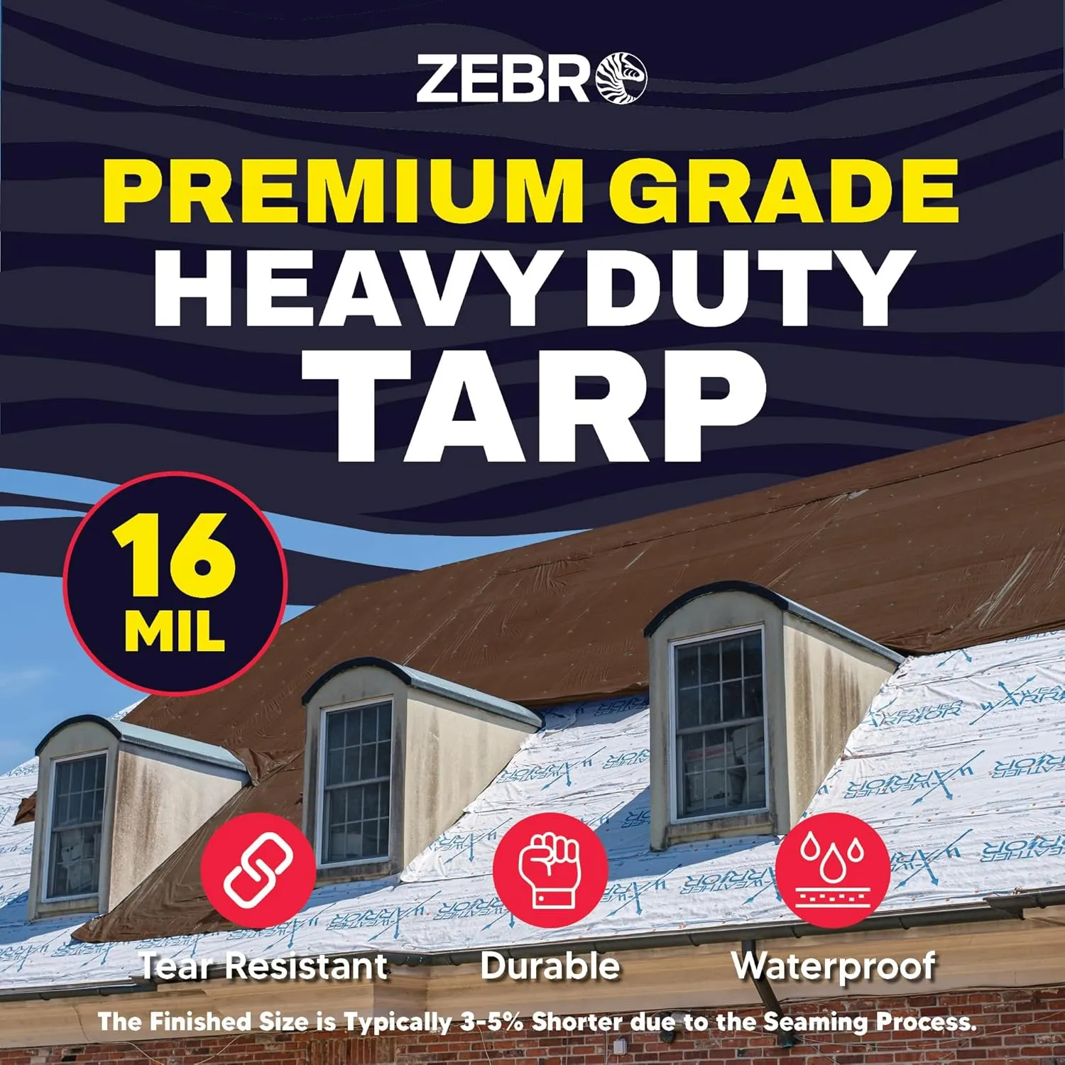 10' x 20' Brown Heavy Duty Tarp with Grommets Reinforced - 16 Mil Thick - Double Sided Plastic Tarps Waterproof - Large Tarpaulin Cover for Outdoor Camping Over/Under Tent Tarp RV Roof Rain - Zebro