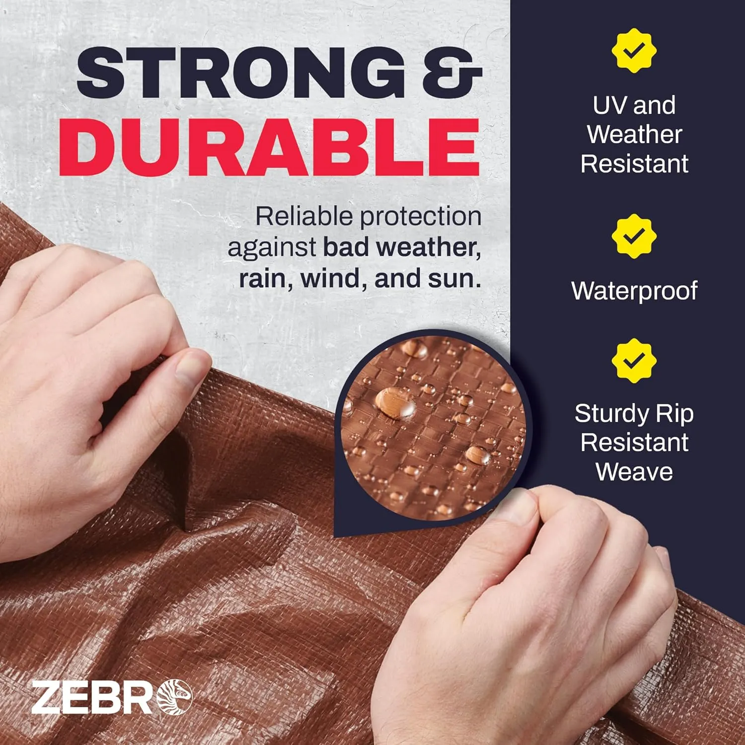 10' x 20' Brown Heavy Duty Tarp with Grommets Reinforced - 16 Mil Thick - Double Sided Plastic Tarps Waterproof - Large Tarpaulin Cover for Outdoor Camping Over/Under Tent Tarp RV Roof Rain - Zebro