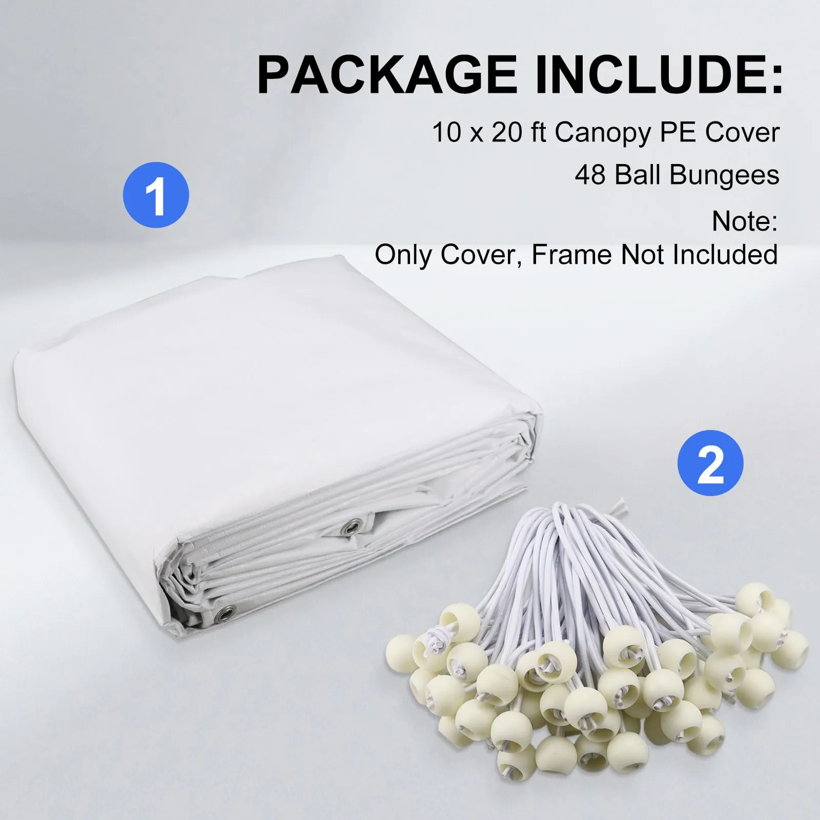 10' x 20' Canopy Replacement Cover for Carport, 220G Heavy Duty Replacement Top Cover for Car Garage, Waterproof & UV Protected Tarp with 48 Ball Bungees (Only Cover, Frame Not Included), White
