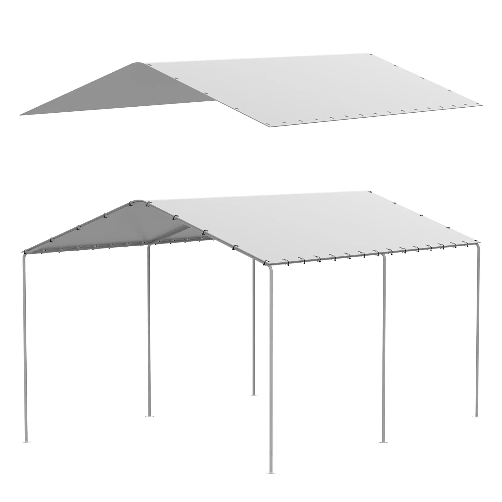 10 x 20 ft Canopy Replacement Cover for Carport, Heavy Duty Waterproof & UV Protected Garage Top Tent Shelter Tarp, Tear-Resistant Car Shed Tarpaulin Cover with 48 Ball Bungees (Cover Only)
