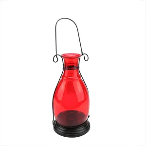 10.5" Transparent Red Decorative Glass Bottle Vase Tea Light Candle Lantern