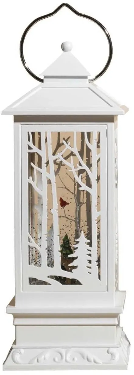 10.9" Battery-Operated Winter Scene Spinning Water Globe Lantern with Timer