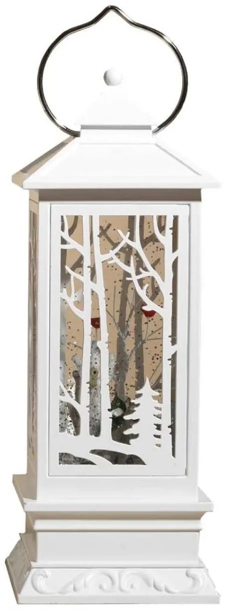 10.9" Battery-Operated Winter Scene Spinning Water Globe Lantern with Timer