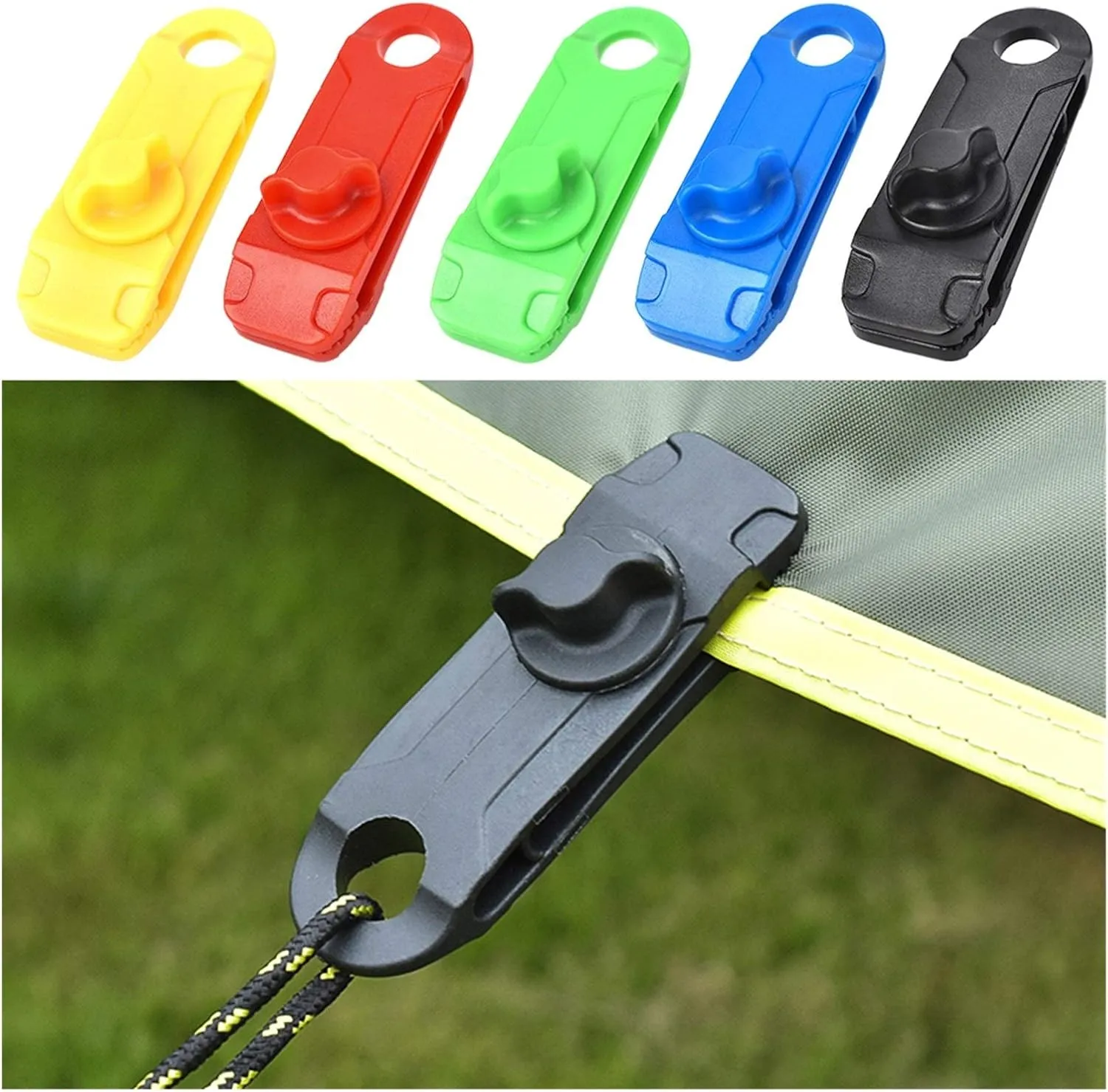 10pcs/Set Outdoor Camping Hiking Tent Awning Canopy Clamp Gripper Tarp Windproof Nylon Snap Clips Tighten Tools DaJiKan (Color : Yellow)