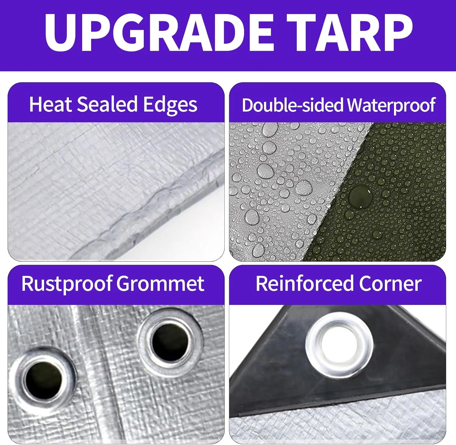 10x20FT Tarps Waterproof, 16 Mil Heavy Duty Tarp Large Tarp with Reinforced Edges&Brass Grommets, UV Blocking&Tear Resistant Poly Tarp for Outdoor Camping Car Boat Roof Pool Tent (Sliver)