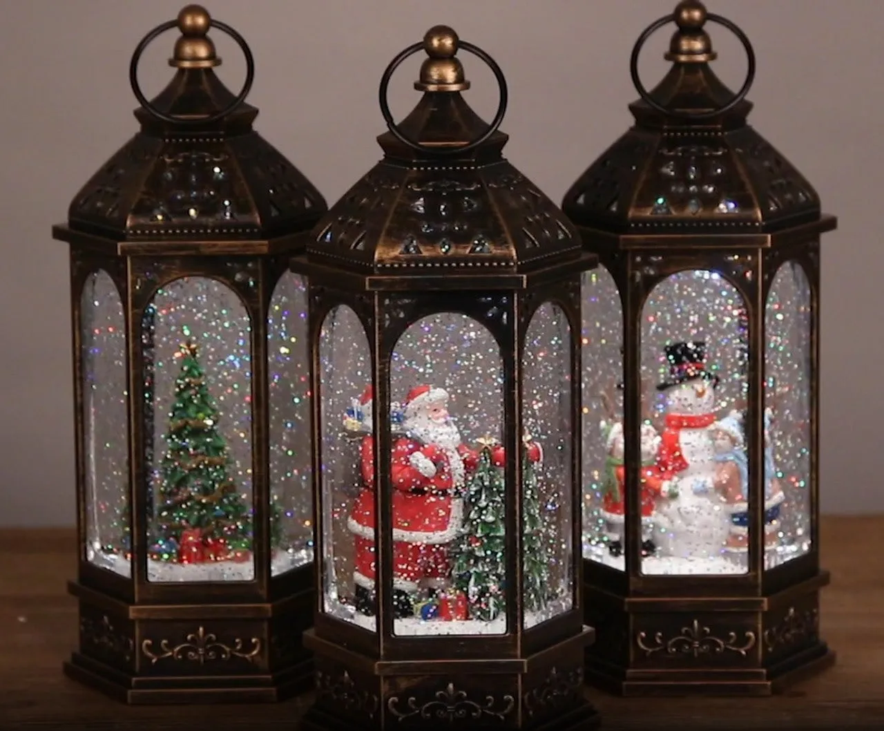 11" Battery-Operated Musical Spinning Water Globe Lantern with Holiday Figurine