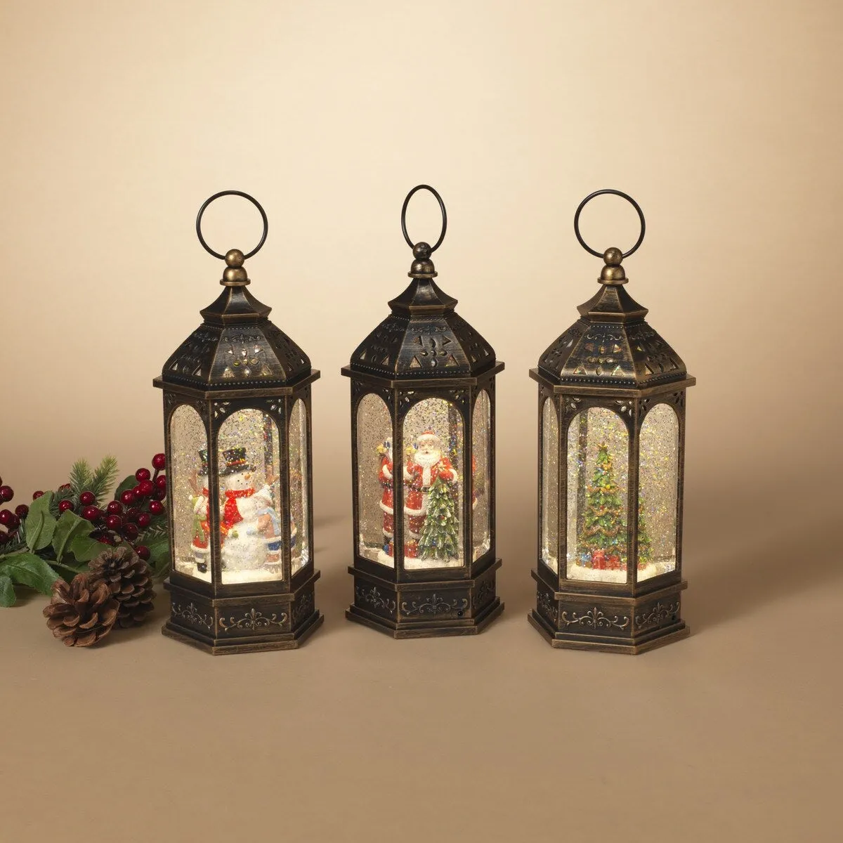11" Battery-Operated Musical Spinning Water Globe Lantern with Holiday Figurine