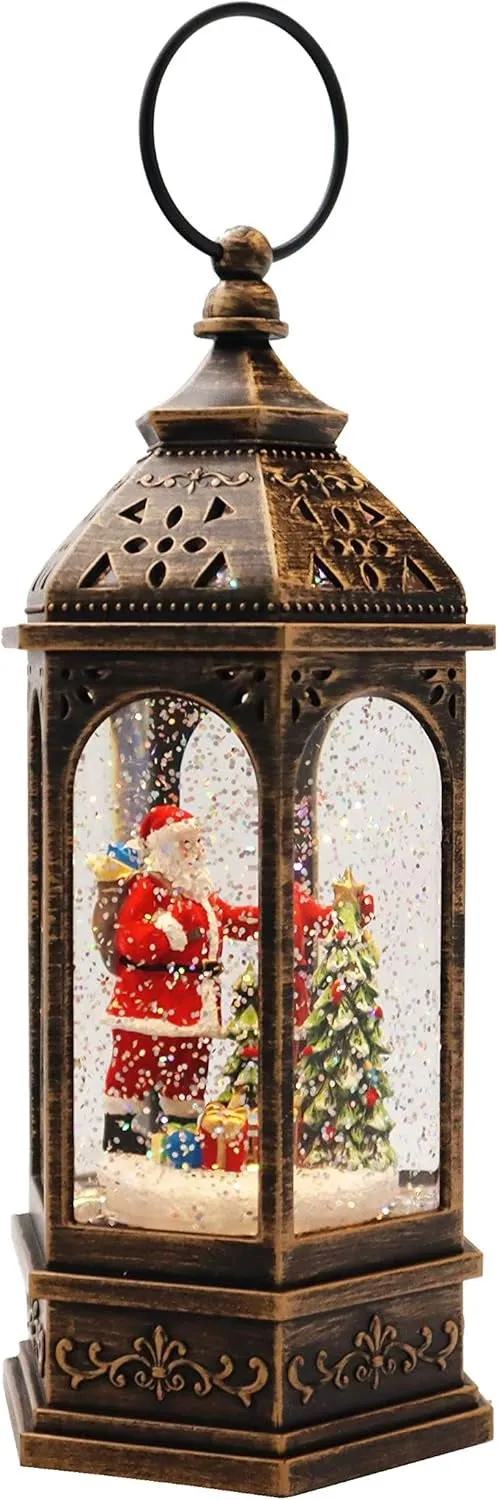 11" Battery-Operated Musical Spinning Water Globe Lantern with Holiday Figurine