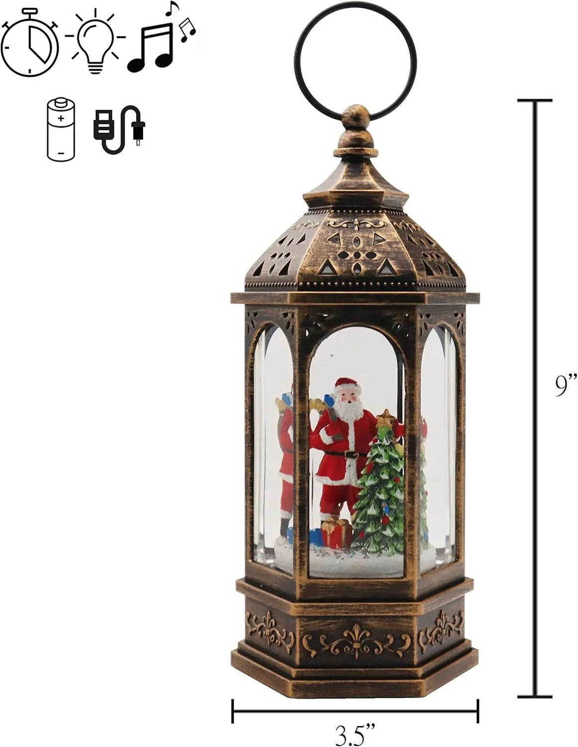 11" Battery-Operated Musical Spinning Water Globe Lantern with Holiday Figurine