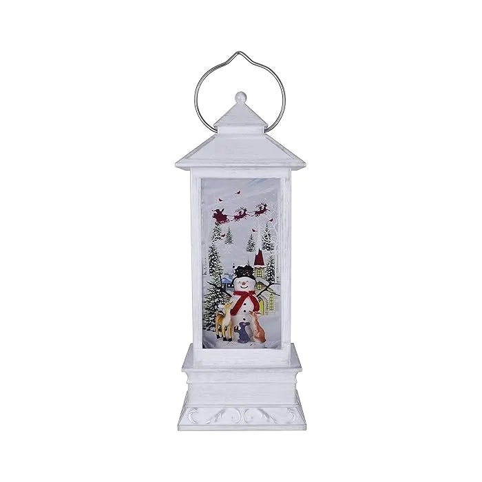 11" Battery-Operated Spinning Water Globe Lantern with Holiday Figurines