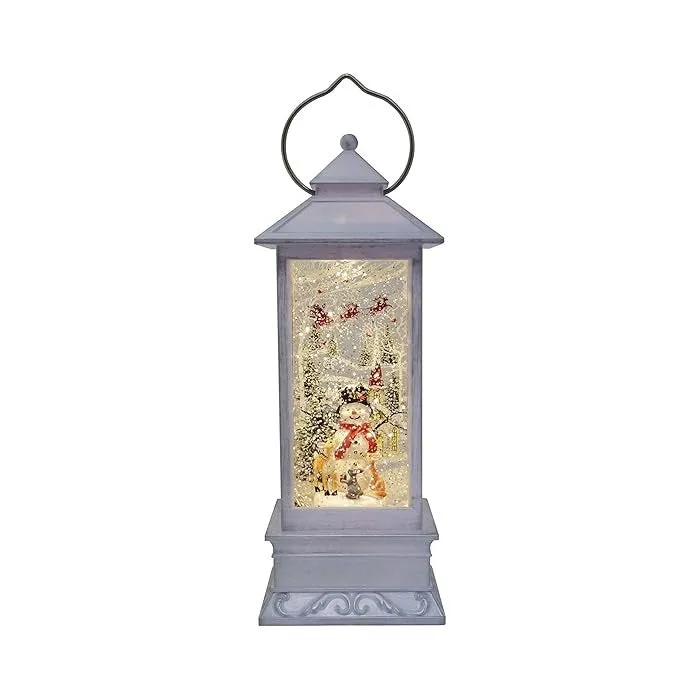 11" Battery-Operated Spinning Water Globe Lantern with Holiday Figurines