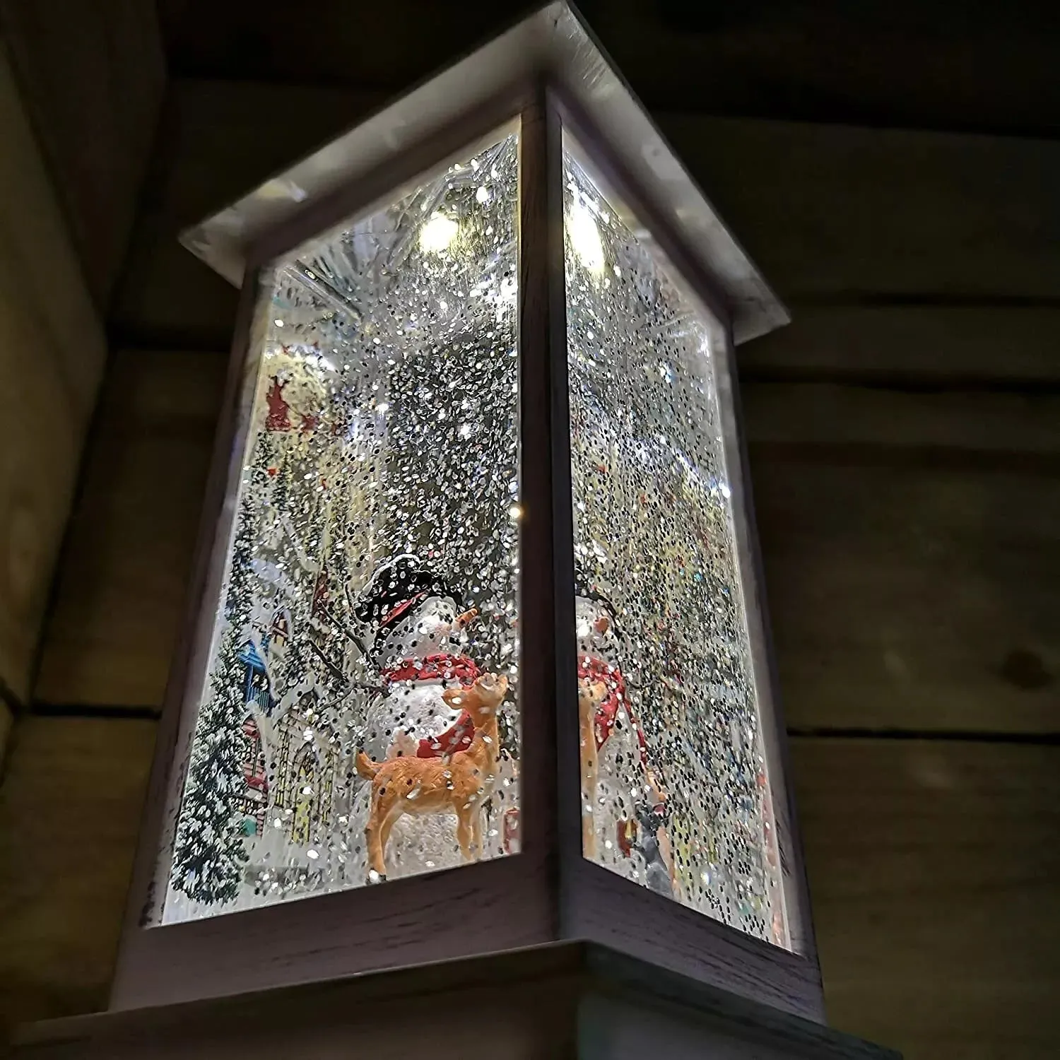 11" Battery-Operated Spinning Water Globe Lantern with Holiday Figurines