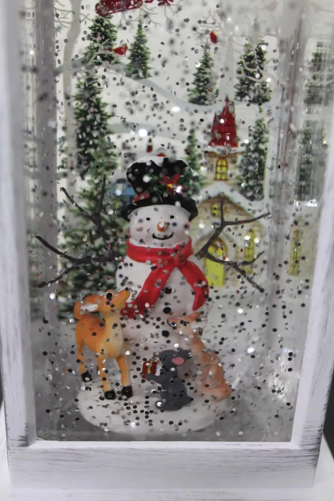 11" Battery-Operated Spinning Water Globe Lantern with Holiday Figurines