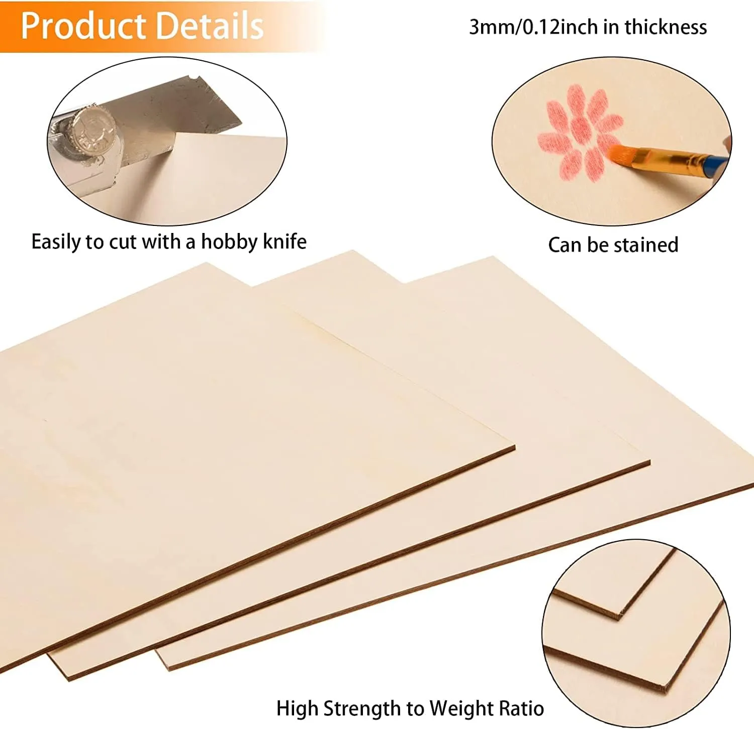 12 Pack Basswood Sheets for Crafts-16 x 16 x 1/8 Inch- 3mm Thick Plywood Sheets with Smooth Surfaces-Unfinished Squares Wood Boards for Laser Cutting, Wood Burning, Architectural Models, Staining
