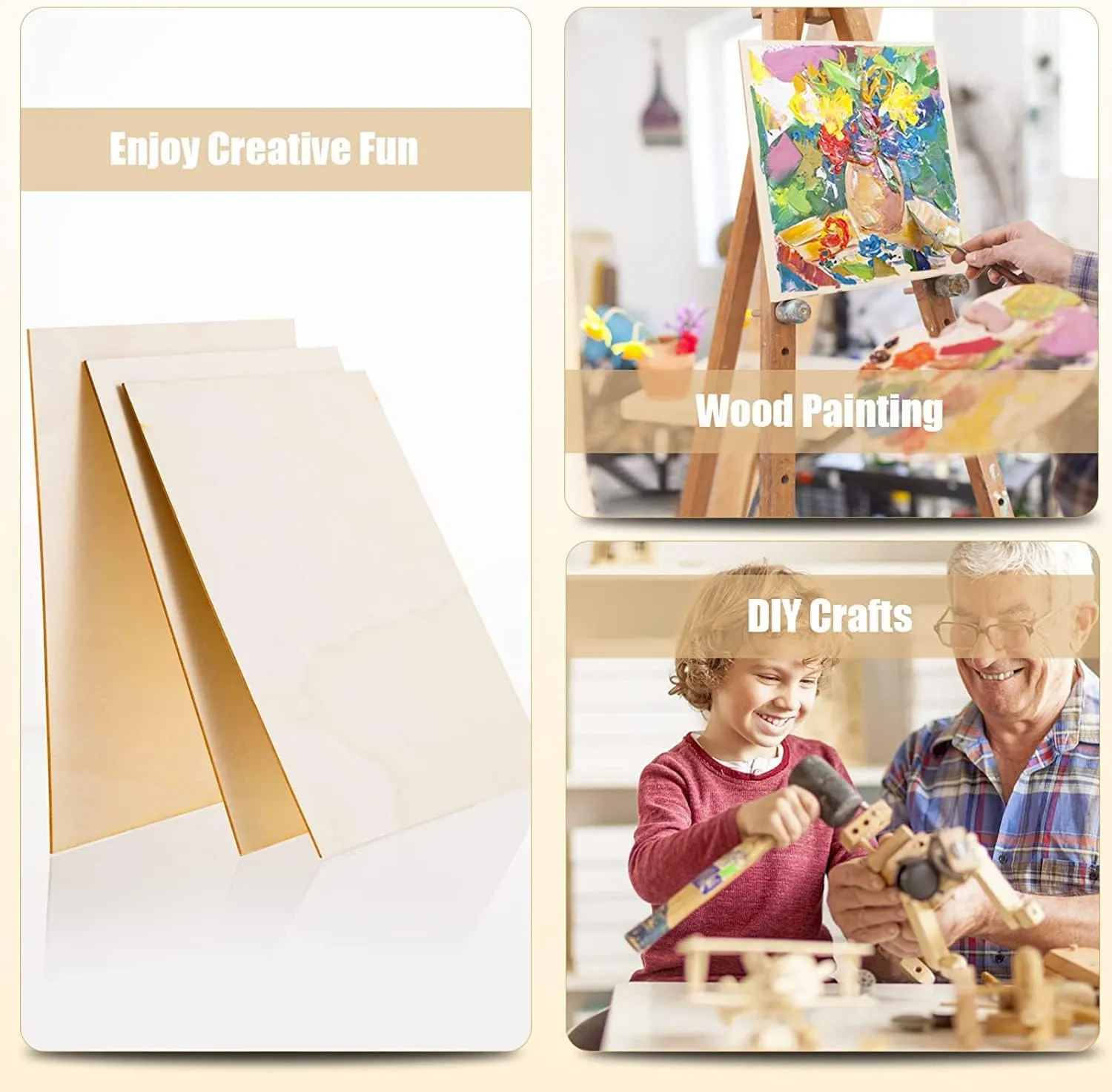 12 Pack Basswood Sheets for Crafts-16 x 16 x 1/8 Inch- 3mm Thick Plywood Sheets with Smooth Surfaces-Unfinished Squares Wood Boards for Laser Cutting, Wood Burning, Architectural Models, Staining