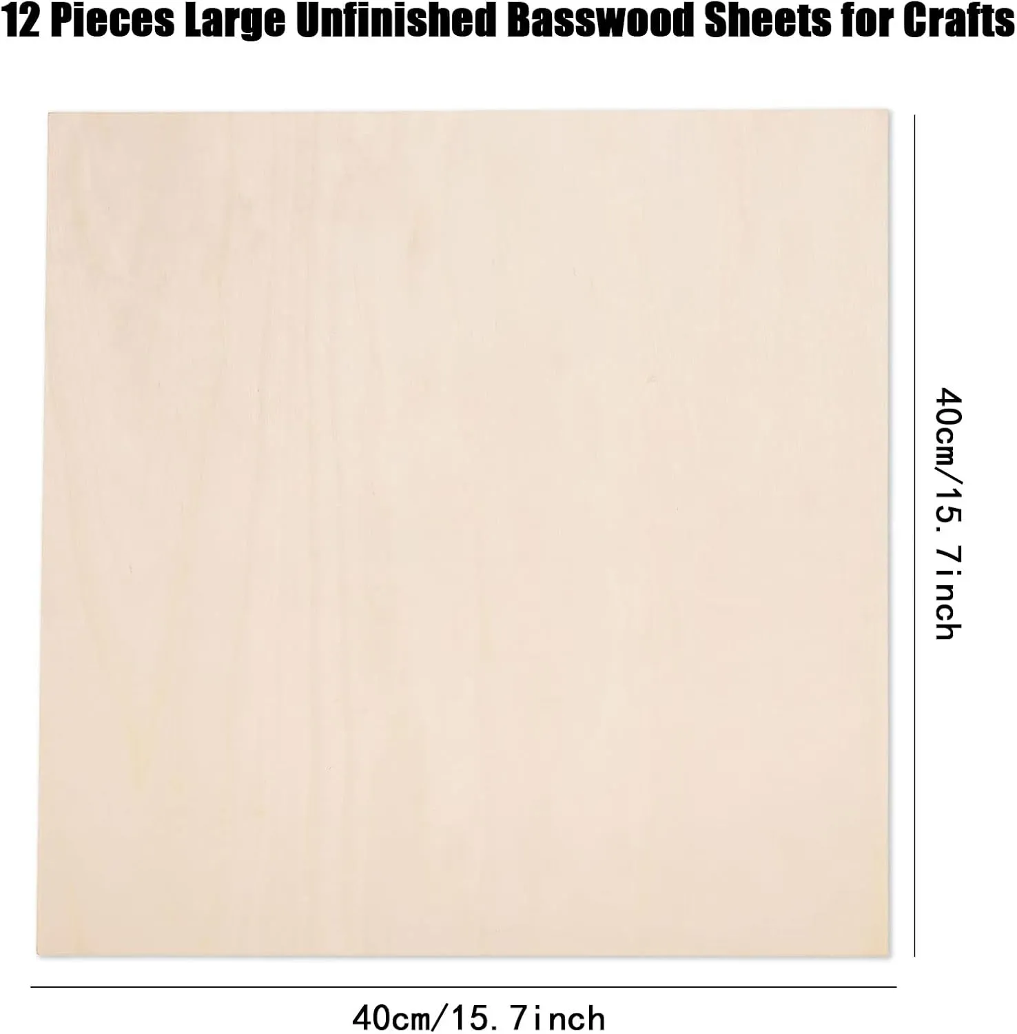 12 Pack Basswood Sheets for Crafts-16 x 16 x 1/8 Inch- 3mm Thick Plywood Sheets with Smooth Surfaces-Unfinished Squares Wood Boards for Laser Cutting, Wood Burning, Architectural Models, Staining