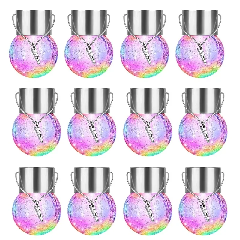 12 Pcs Cracked Glass Solar Outdoor Hanging Solar Lights