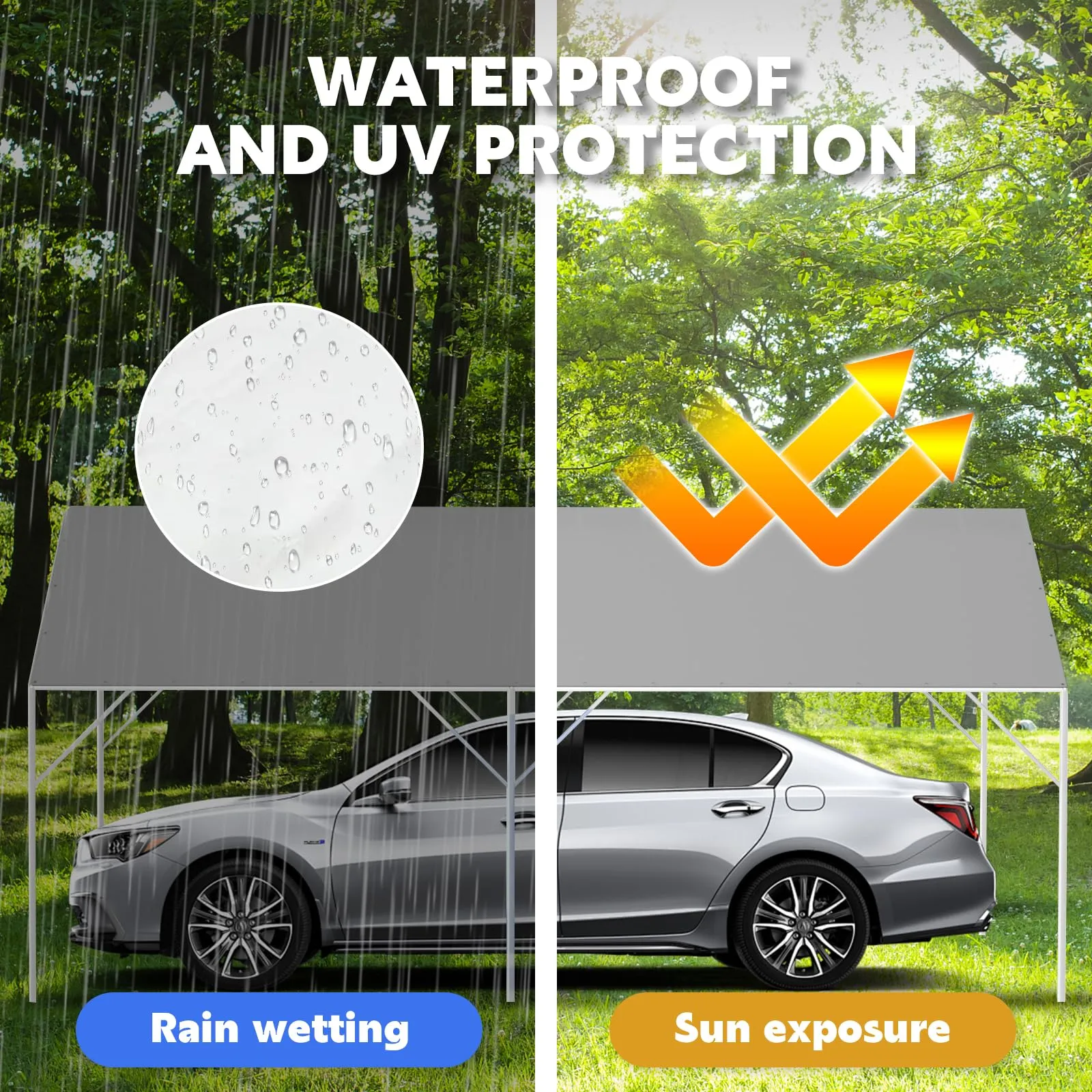 12' x 20' Canopy Replacement Cover for Carport, 220G Heavy Duty Replacement Top Cover for Car Garage, Waterproof & UV Protected Tarp with 48 Ball Bungees (Only Cover, Frame Not Included), Grey