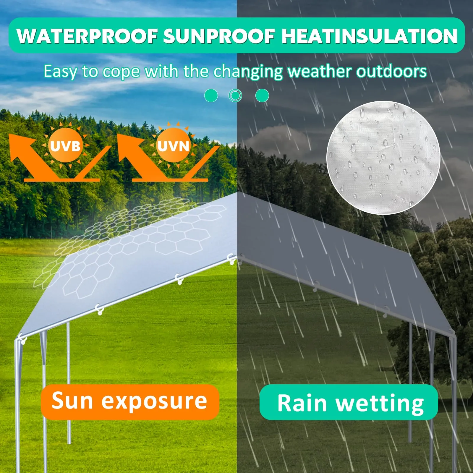 12 x 20 Ft Carport Replacement Canopy Cover Garage Top Tent Shelter Tarp,200G Heavy Duty Car Port Canopy Tent,Grey Waterproof & UV Protected Tarp with 52 Ball Bungees (Frame Not Include)