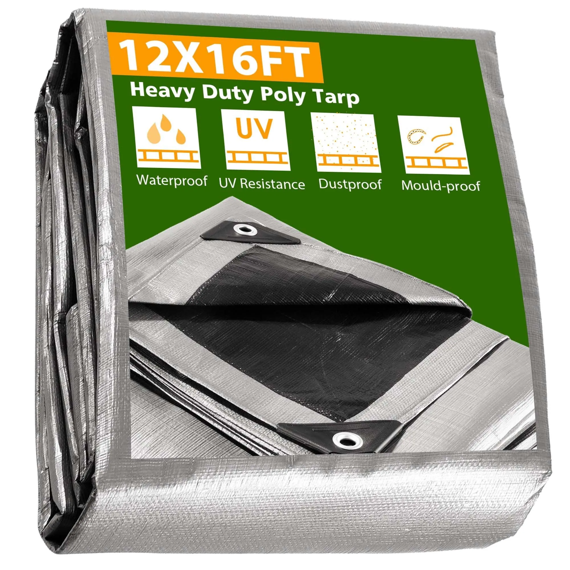 12x16ft Heavy Duty Poly Tarp/ Silver Black