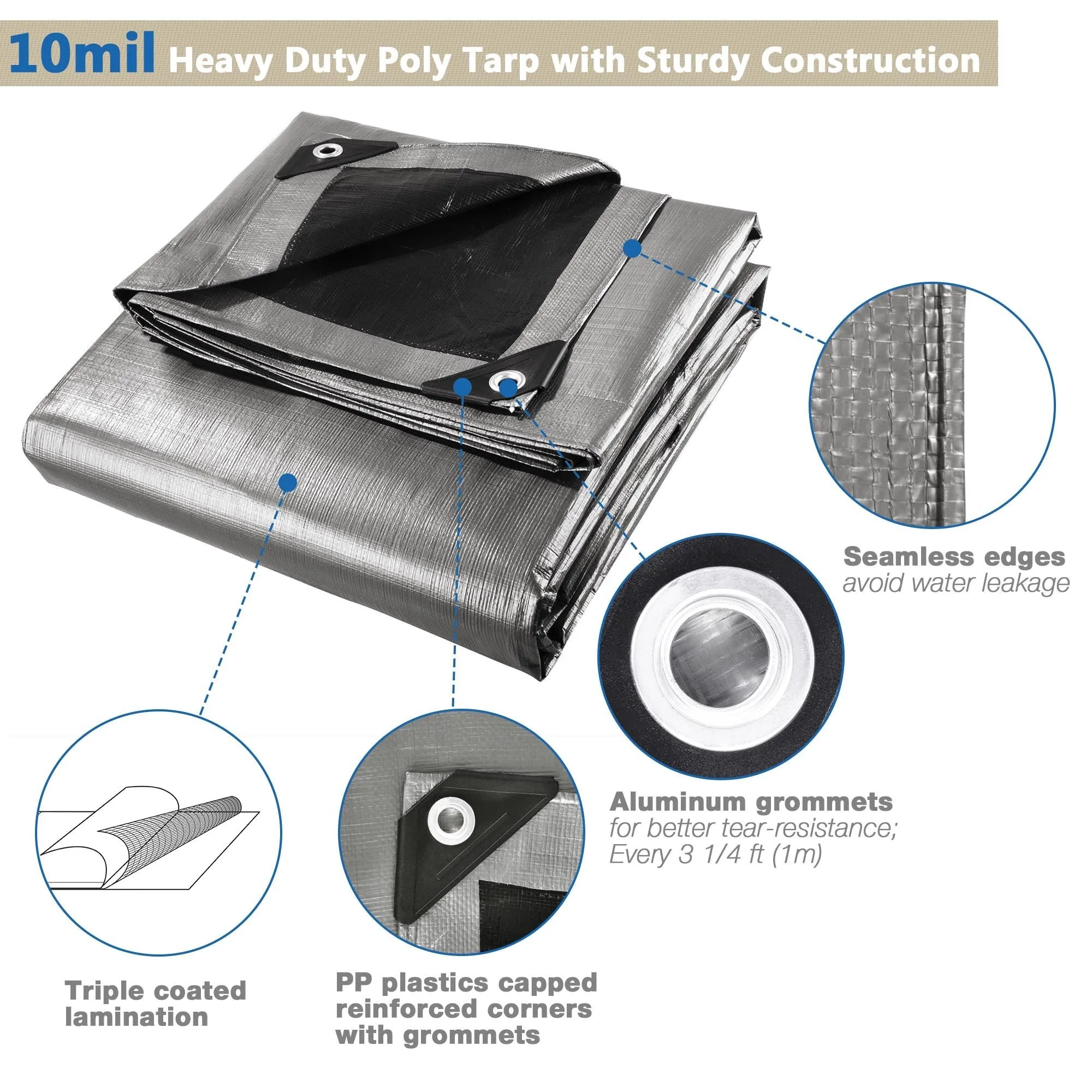 12x20ft Heavy Duty Poly Tarp/ Silver Black