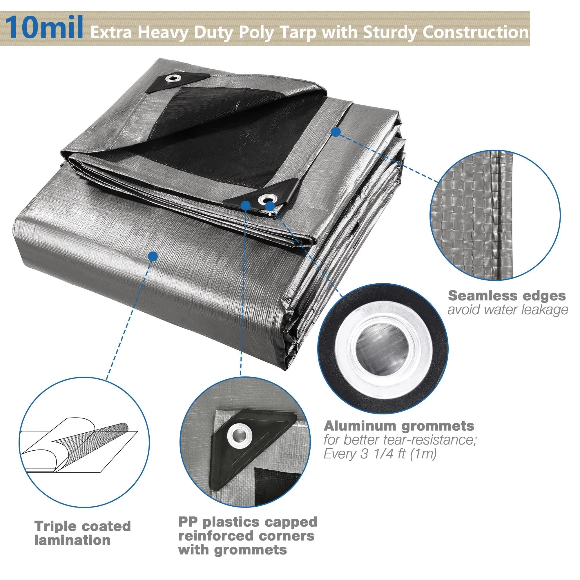 12x24ft Heavy Duty Poly Tarp/ Silver Black
