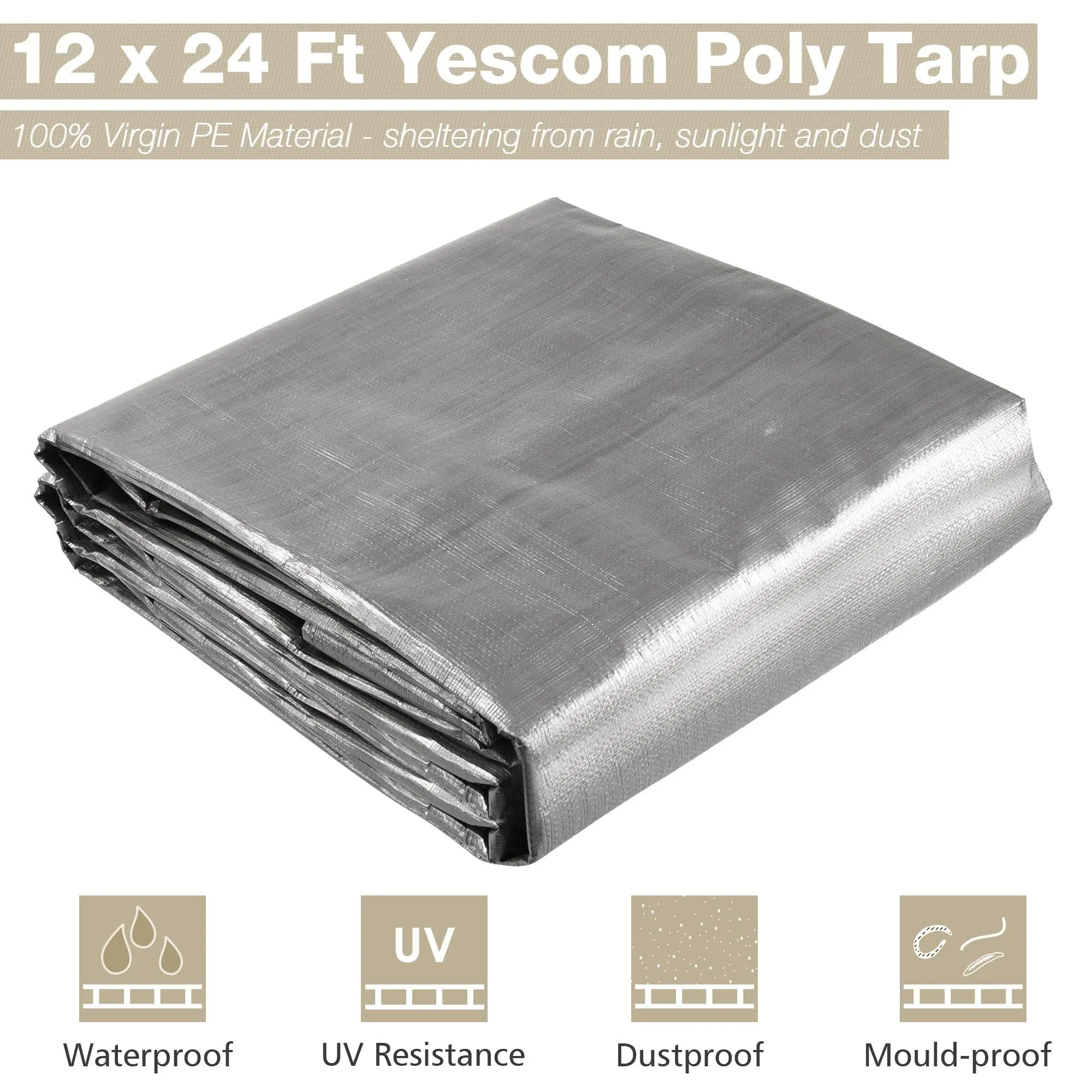12x24ft Heavy Duty Poly Tarp/ Silver Black