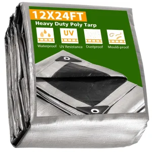 12x24ft Heavy Duty Poly Tarp/ Silver Black
