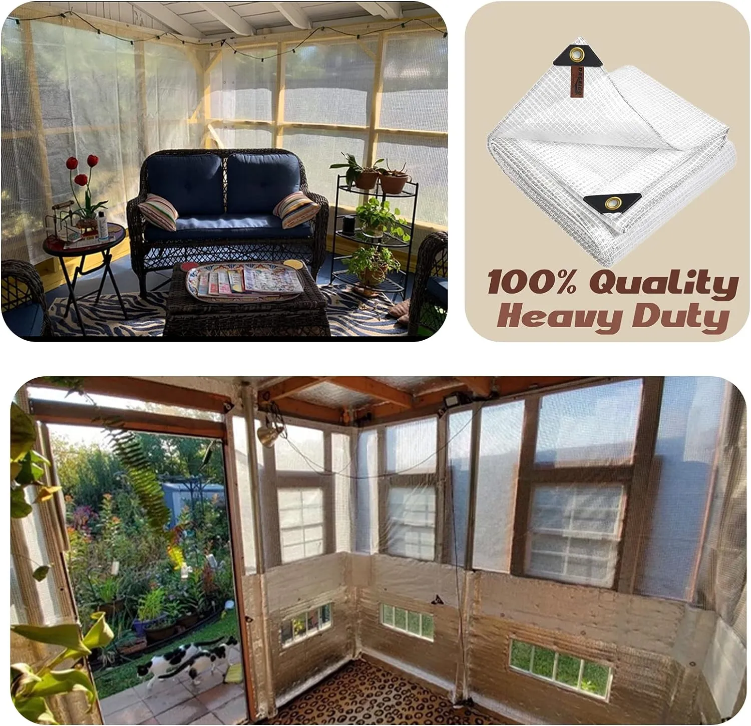 13 x 20Ft Heavy Duty Waterproof Tarps Reinforced Mesh Clear Tarp Cover Sheet & 6 PCS Bungee Balls