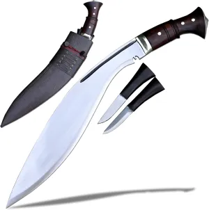 14-Inch Historical Kukri Khukuri Knife | 5160 Steel Blade | Rosewood Handle | Includes Karda and Chakmak | Leather Scabbard | Heavy-Duty Cutting Tool | machete
