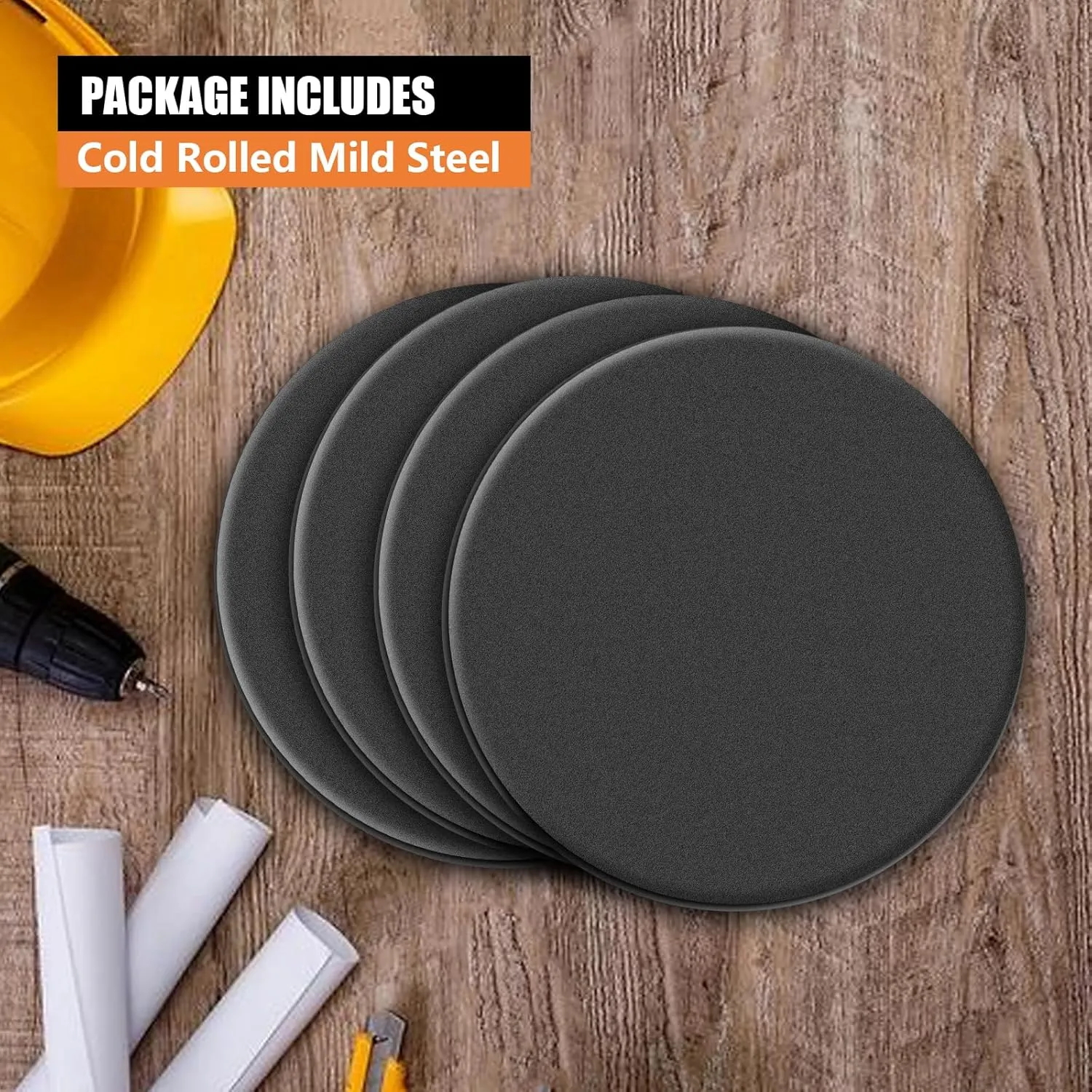 1/4 Round Steel Plate Base 4 inch Diameter, A36 Steel Plates Sheet Hot Rolled Weldable Circle (4 Pack)
