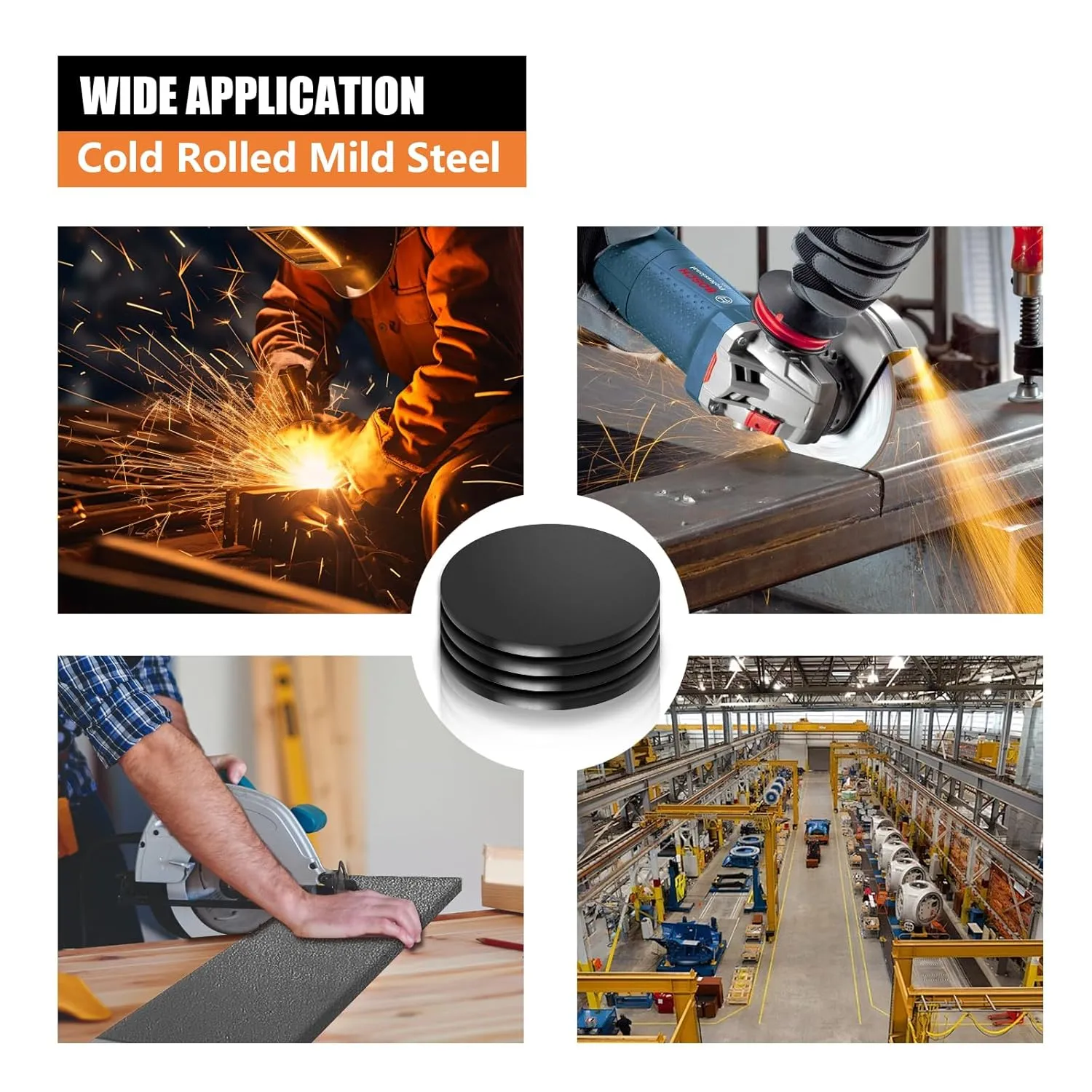 1/4 Round Steel Plate Base 4 inch Diameter, A36 Steel Plates Sheet Hot Rolled Weldable Circle (4 Pack)