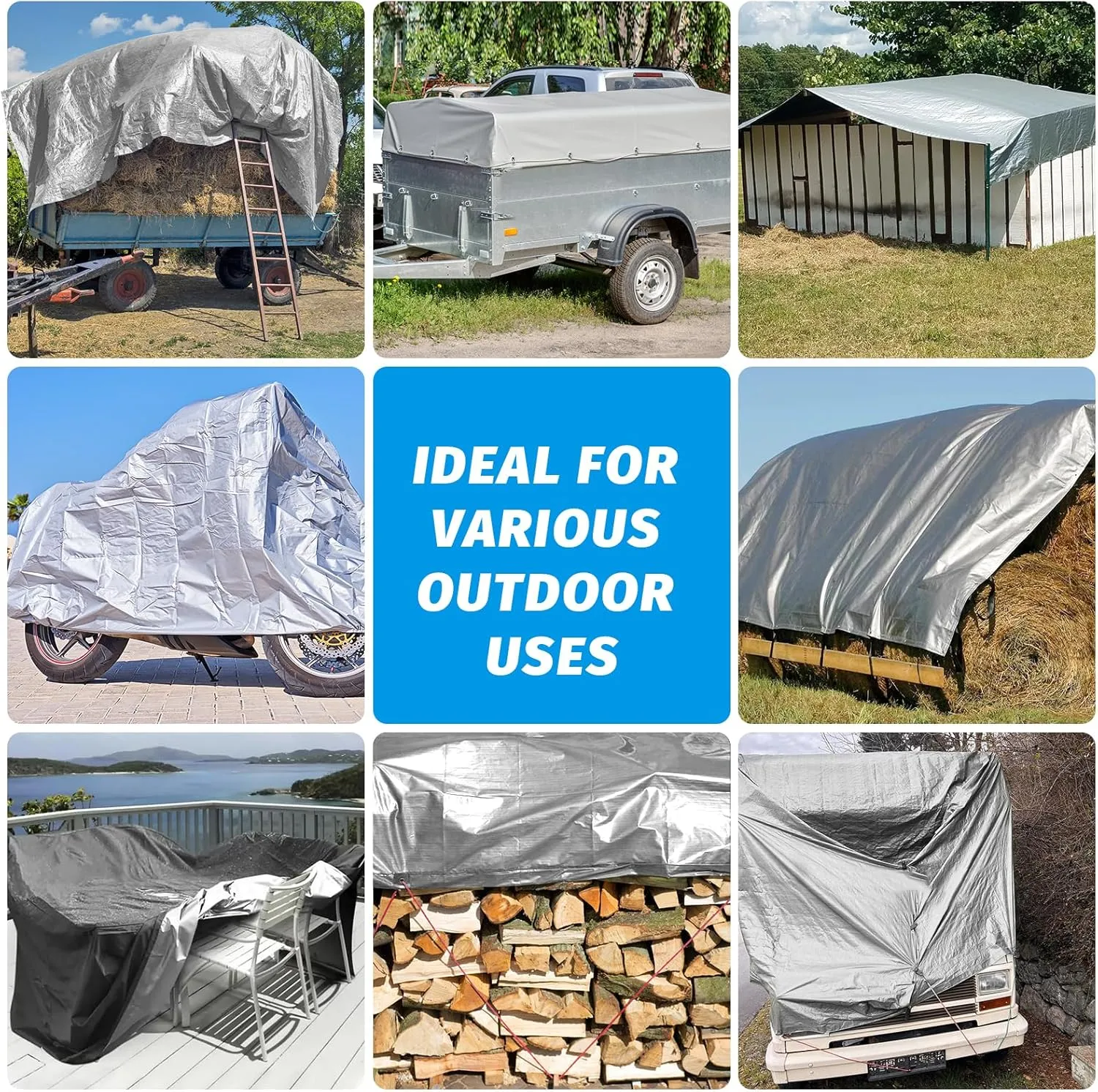16Mil Finished Size 12x20 Tarp Heavy Duty Waterproof, Large Outdoor Multipurpose Protective Cover (Silver/Black)