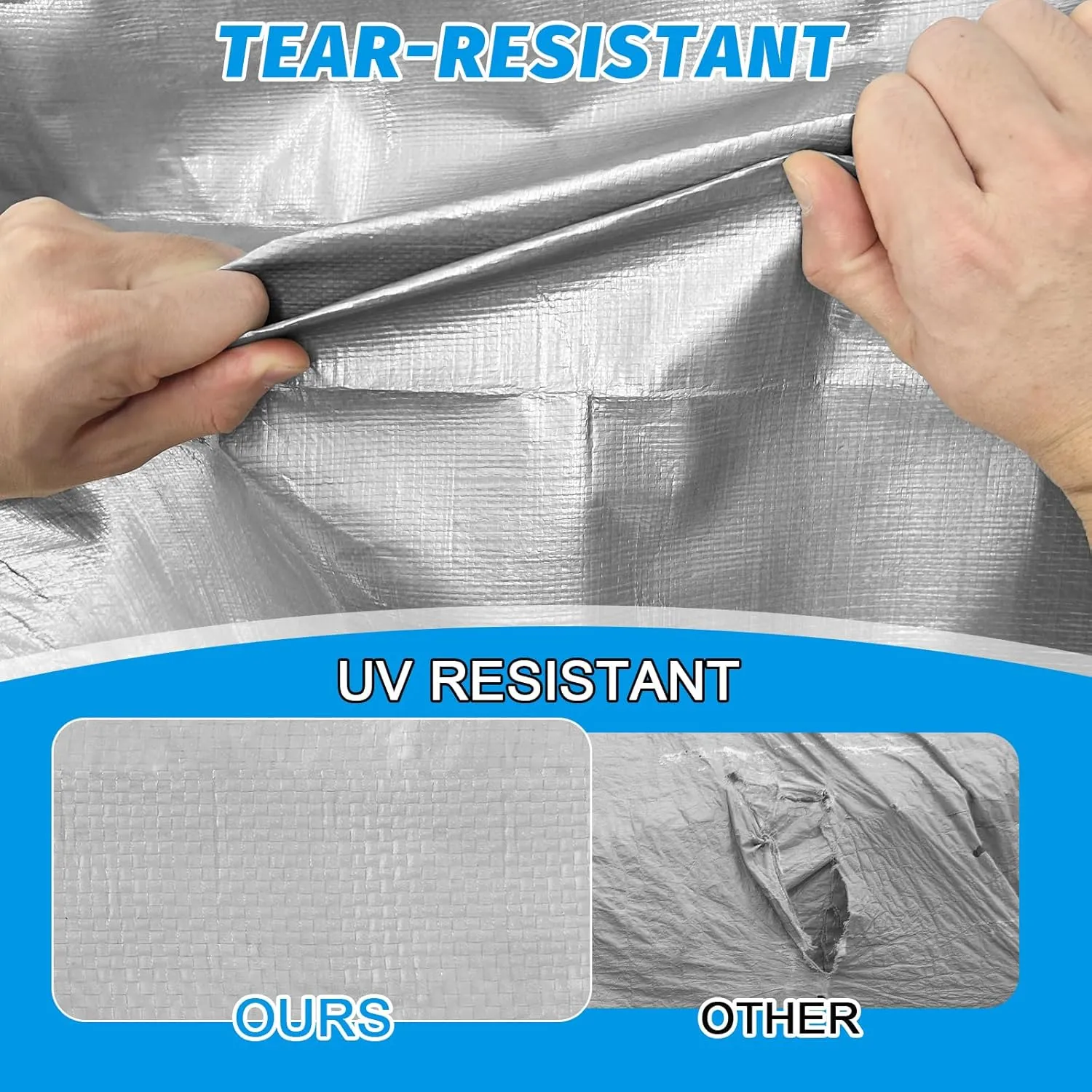 16Mil Finished Size 12x20 Tarp Heavy Duty Waterproof, Large Outdoor Multipurpose Protective Cover (Silver/Black)
