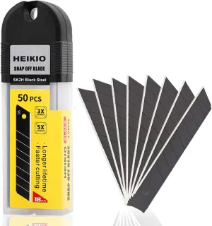 18mm Snap-off Blades, 50-Pack, Quality Black Carbon Steel Made, Sharp and Durable, Heavy-duty Replacement Blade for 18mm Box Cutter and Utility Knife