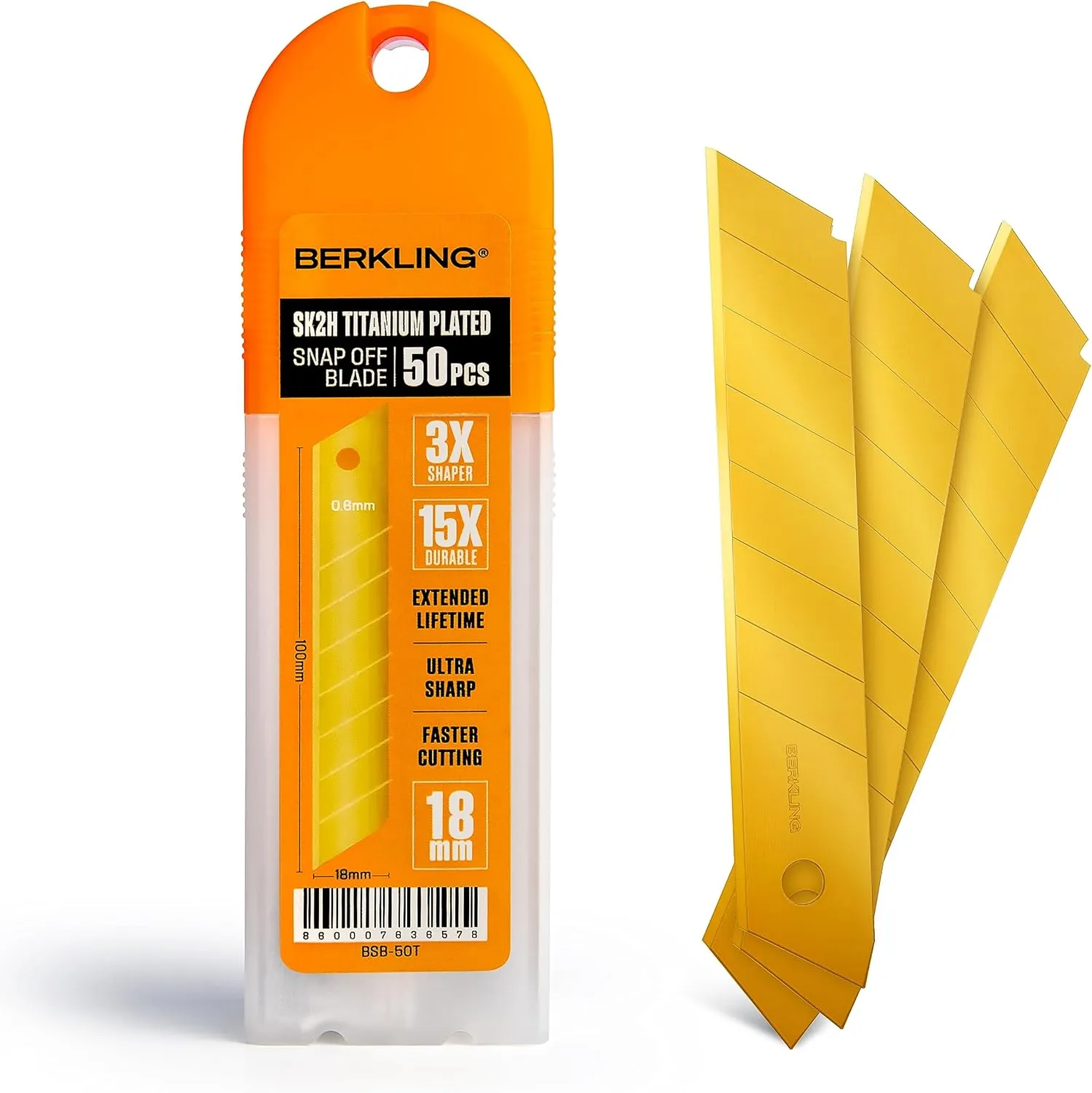 18mm Utility Knife Blades, Titanium Fully Plated SK2H Steel Replacement Blade | 3x Sharper and 5x More Durable Than SK5 Blades | Fits all 18mm Utility Knife & Box Cutter, 50 PCS