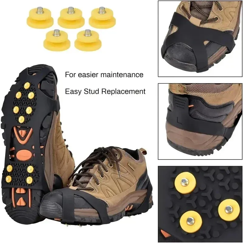 1Pair 10-Studs Snow Ice Claw Climbing Anti Slip Spikes Grips Crampon Cleats Sport Shoe Cover for Women Men Boots Cover Anti-Skid