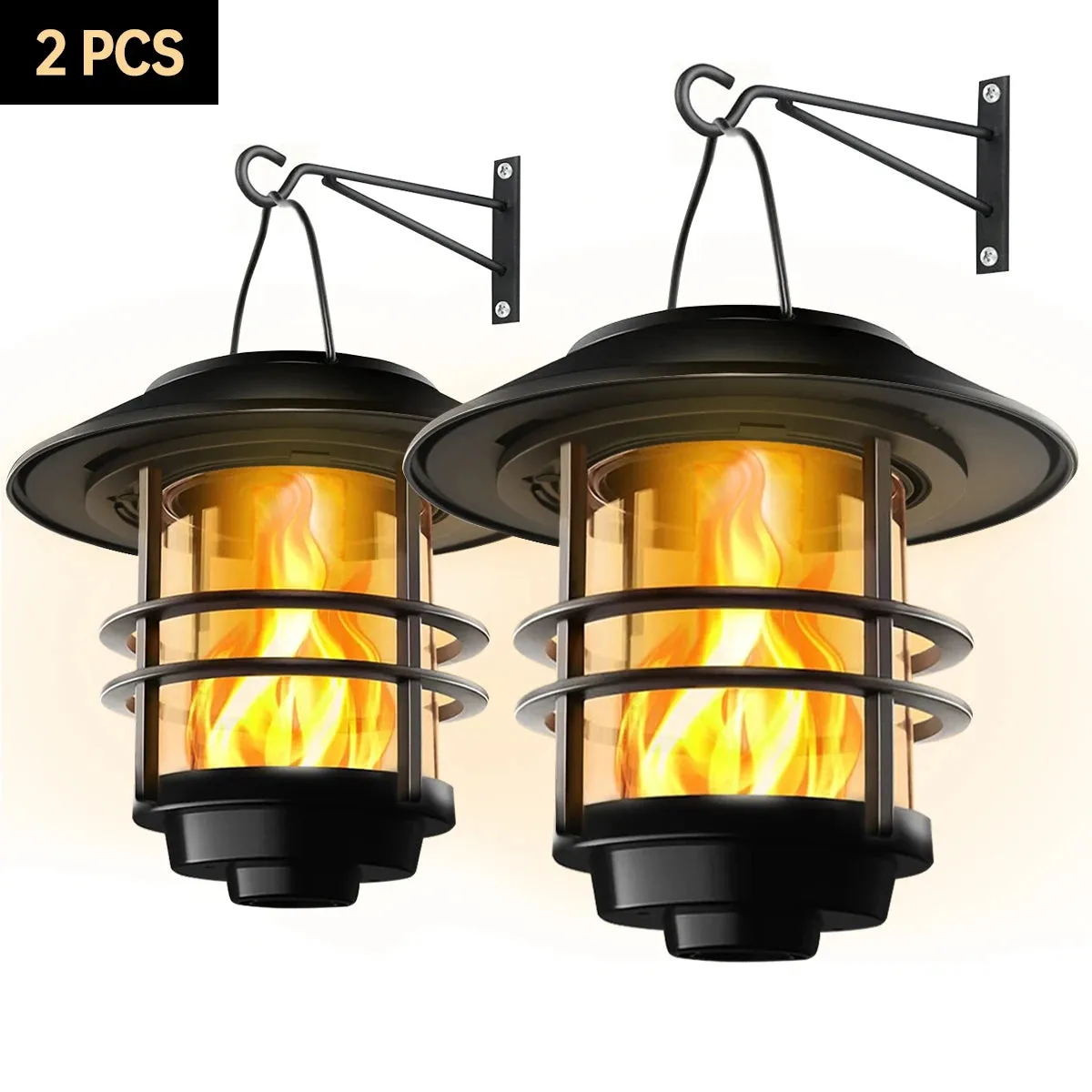 2-Pack Solar Wall Lanterns with Flickering Flame Effect for Outdoor Use
