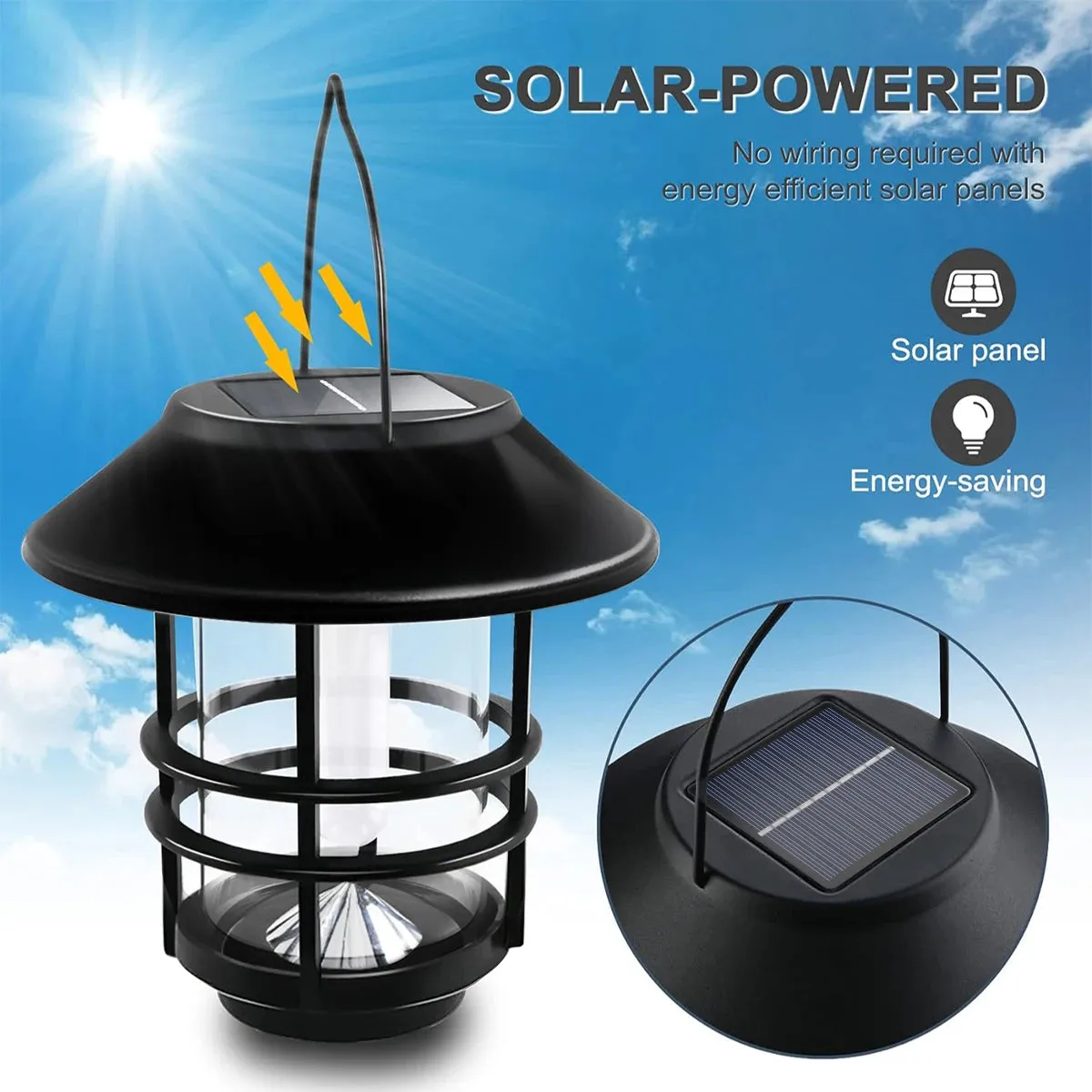 2-Pack Solar Wall Lanterns with Flickering Flame Effect for Outdoor Use