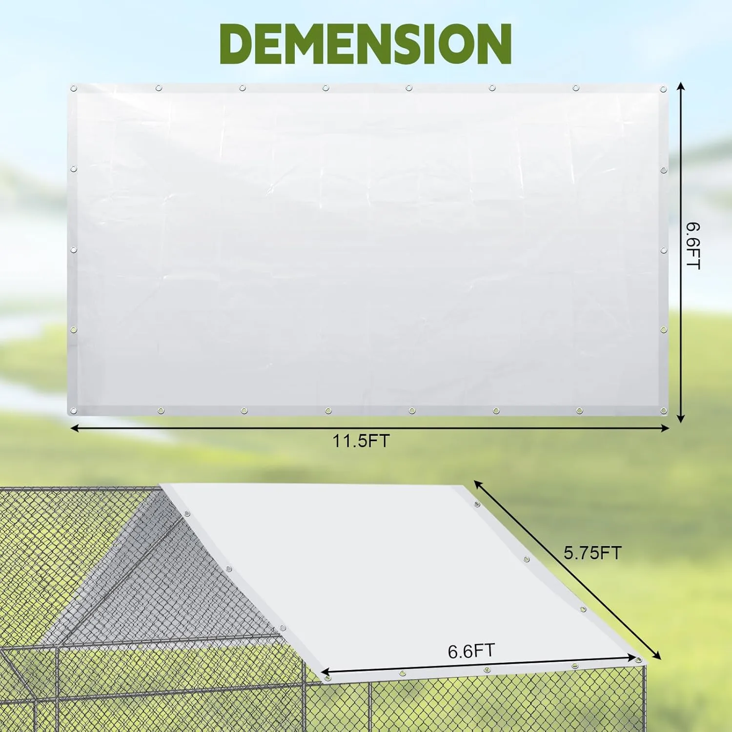 2 Pcs Chicken Coop Cover Waterproof 11.5 x 6.6 ft Chicken Run Cover Coop Tarp Accessories for Winter with 50 Pcs Ball Bungees Cords for Outdoor (White)