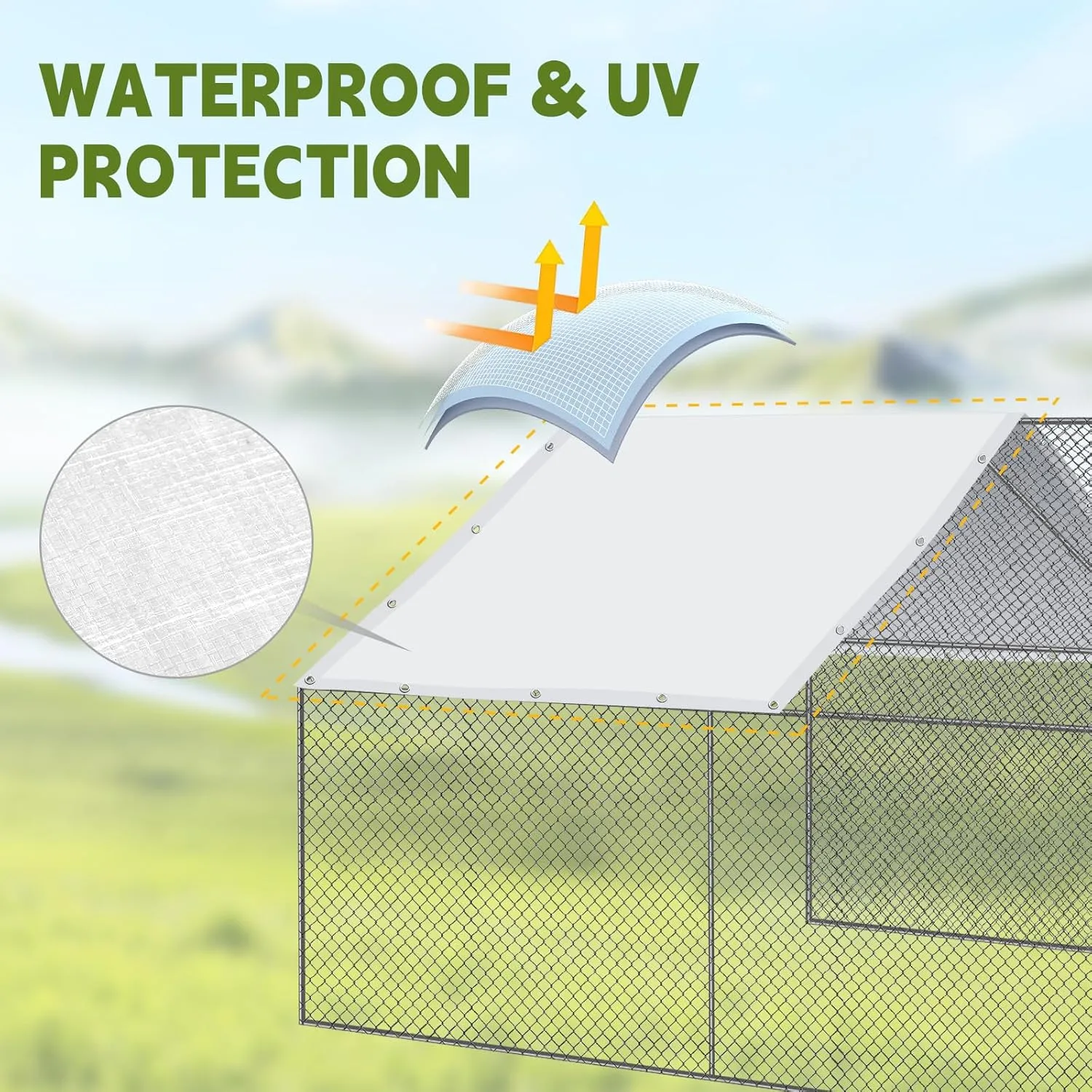 2 Pcs Chicken Coop Cover Waterproof 11.5 x 6.6 ft Chicken Run Cover Coop Tarp Accessories for Winter with 50 Pcs Ball Bungees Cords for Outdoor (White)